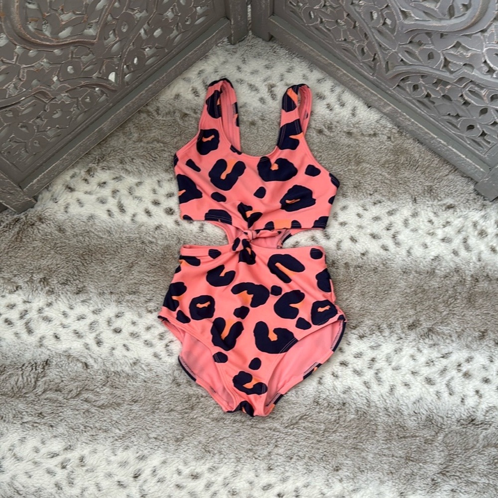Art Class peach leopard print cutout swimsuit girls size 6 beach pool party swim